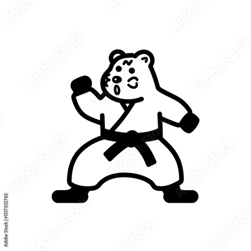 Martial arts bear character demonstrating a strong stance in a playful yet dynamic setting