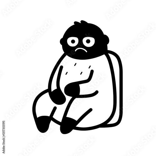 Vector illustration of a character sitting down with a sad expression in a minimalistic style, conveying a sense of loneliness