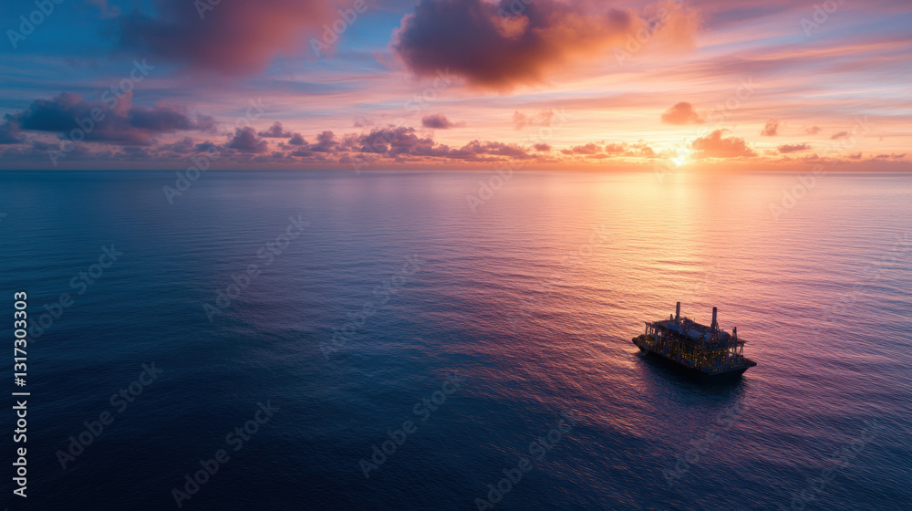 A fishing boat gently floating on the vast ocean surface amidst a minimalist setting representing maritime industry A fishing boat gently floating on the vast ocean surface amidst a minimalist setting representing maritime industry