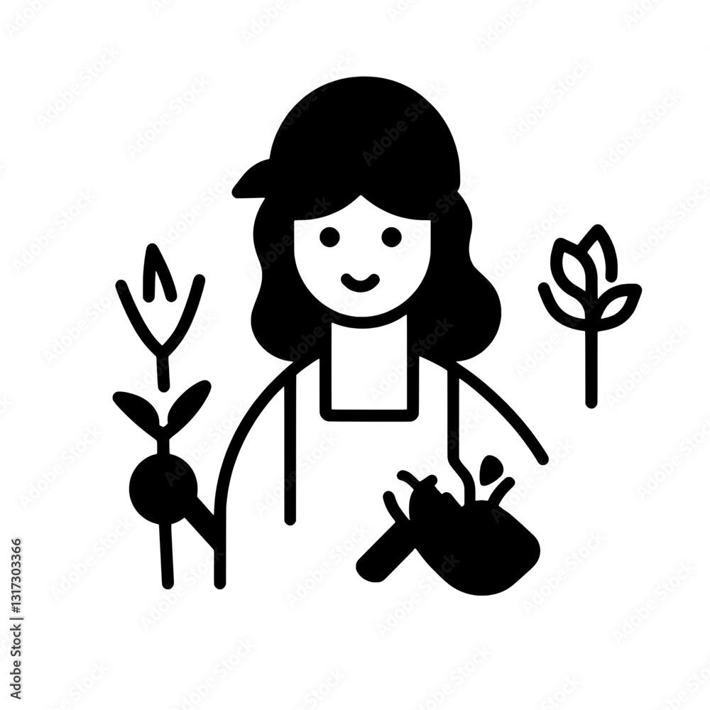 Gardening enthusiast happily tending to plants with love and care during a sunny afternoon in the backyard garden Gardening enthusiast happily tending to plants with love and care during a sunny afternoon in the backyard garden