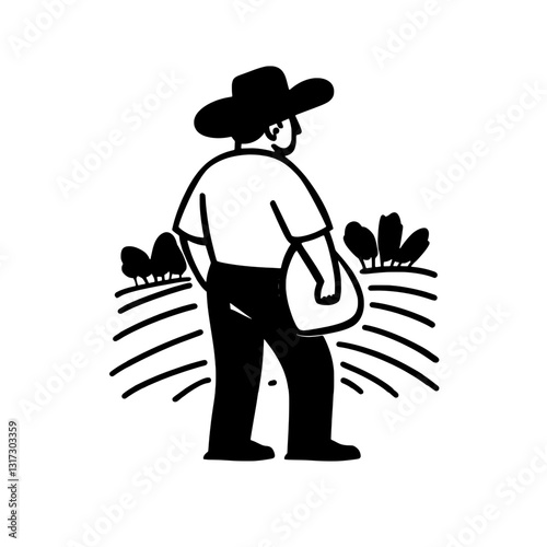 Farmer tending to crops in a lush field during bright daylight hours