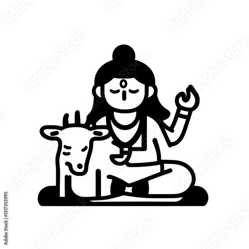 Sacred connection between a serene figure and a gentle cow in a peaceful setting under the warm sunlight