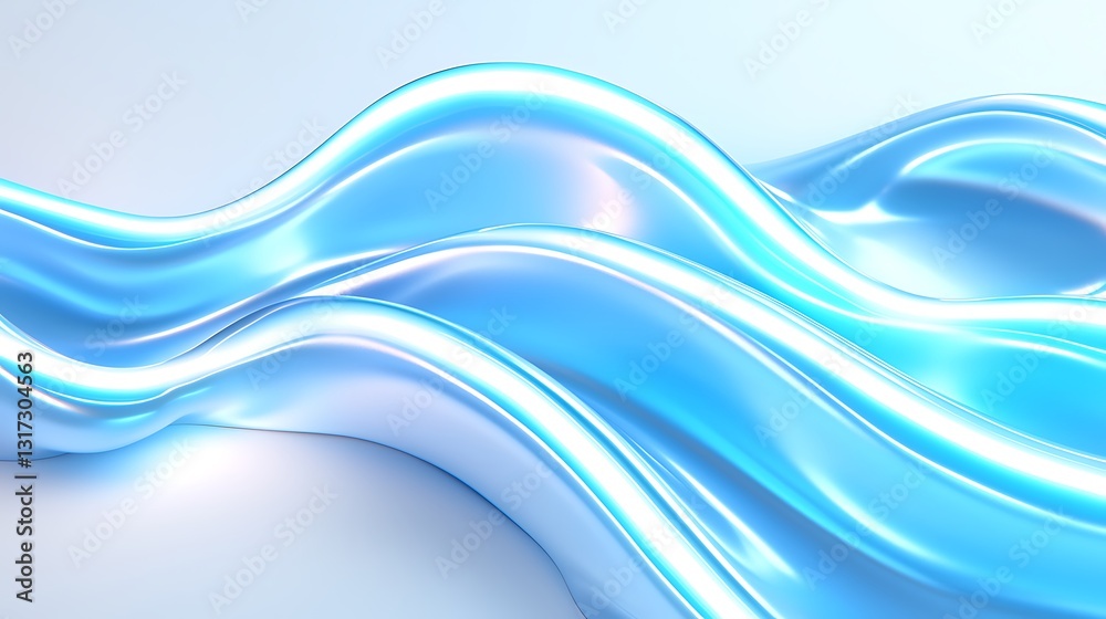 Obraz premium Abstract Flowing Blue Waves with Glossy Surface and Soft Light Reflections