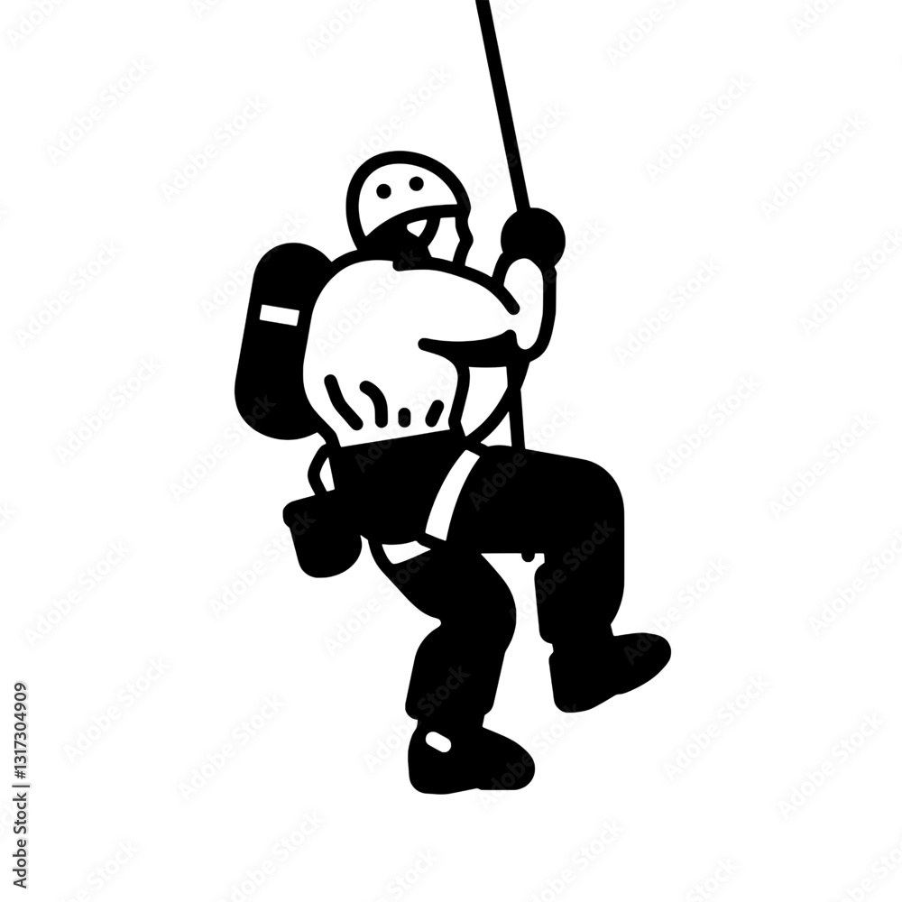Climber descending with skill and precision while utilizing essential gear during an exhilarating outdoor adventure Climber descending with skill and precision while utilizing essential gear during an exhilarating outdoor adventure