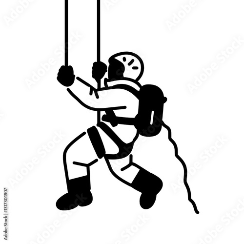 Rappelling expert showcases skills on a vertical descent with harness and ropes