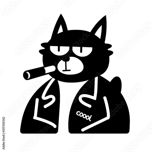 Curious black cat in shades expresses cool attitude while relaxing with a cigarette in a laid-back setting