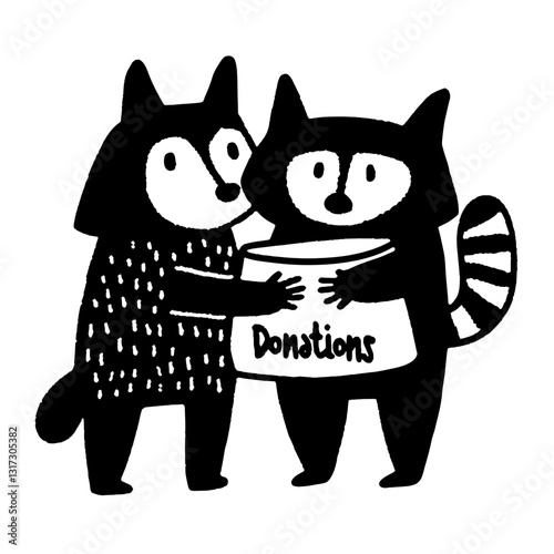 Cheerful animals collaborate to promote generosity and compassion while collecting donations for a community cause