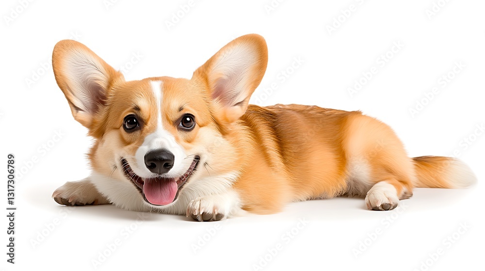 Happy Corgi Dog Lying Down with Ears Up and Relaxed Expression Happy Corgi Dog Lying Down with Ears Up and Relaxed Expression