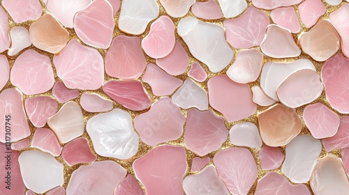 Pink and White Floral Petals on Golden Background for Texture Design