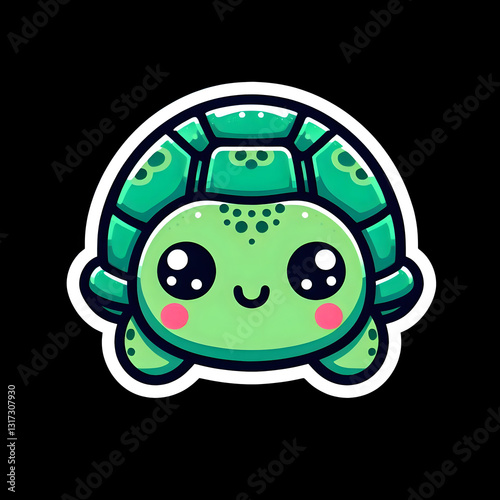 cute turle sticker isolated on black background