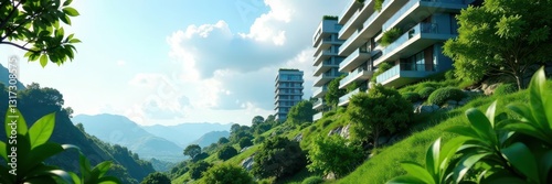 Wallpaper Mural Lush vegetation climbing modern buildings against a bright sky , plants, cityscape, environmentallyfriendly Torontodigital.ca