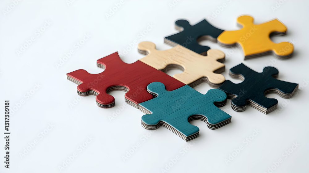 Colorful Interlocking Puzzle Pieces on A White Background Representing Teamwork and Problem-Solving Colorful Interlocking Puzzle Pieces on A White Background Representing Teamwork and Problem-Solving