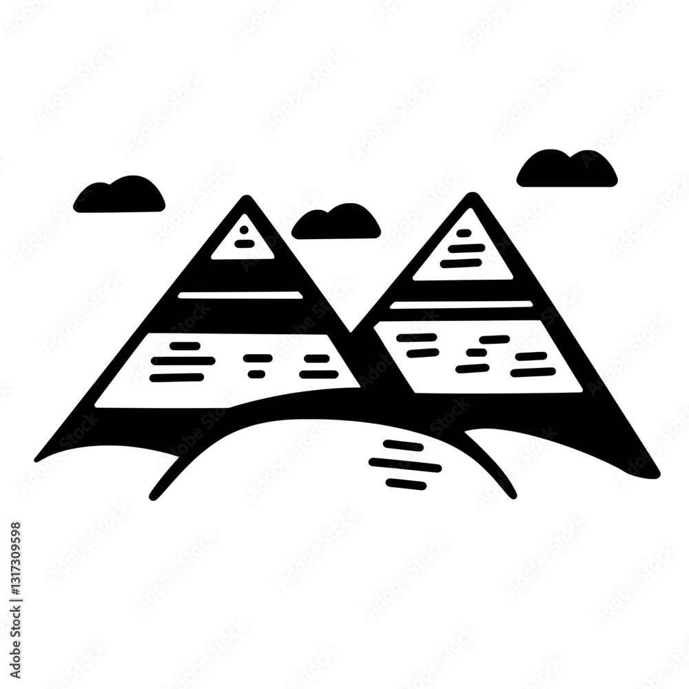 Stylized depiction of majestic mountains under a cloudy sky evokes a serene and timeless natural landscape Stylized depiction of majestic mountains under a cloudy sky evokes a serene and timeless natural landscape