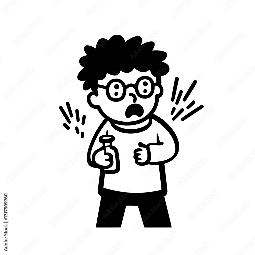 Surprised boy holding a potion with excitement in a playful vector design Surprised boy holding a potion with excitement in a playful vector design