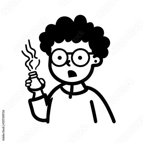 Curiosity sparks as a young scientist holds a bubbling potion in a whimsical laboratory setting filled with colorful experiments