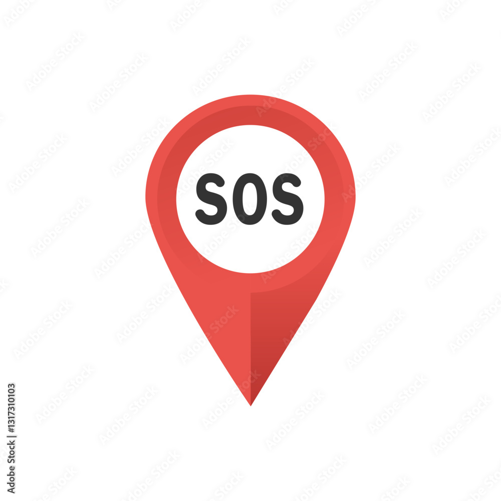 SOS location marker indicating a call for help in emergency situations. Red location marker displays SOS to indicate a request for immediate assistance. SOS location marker indicating a call for help in emergency situations. Red location marker displays SOS to indicate a request for immediate assistance.