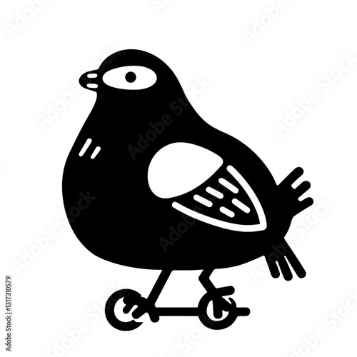 Whimsical vector art of a bird riding on roller skates in a playful and creative design