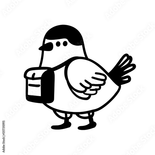 Creative bird character delivering a box in a whimsical vector design showcasing charming art style