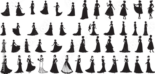 Elegant Women Silhouettes in Evening Gowns