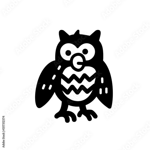 Intricate black vector owl design capturing the essence of nocturnal wildlife in a minimalist style