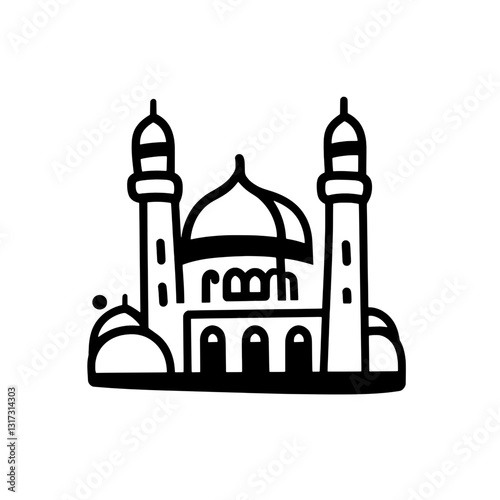 Majestic mosque with domes and minarets depicted in elegant vector style