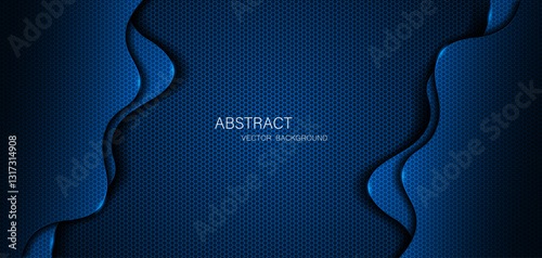 Abstract blue steel mesh background with blue glowing lines with free space for design. Modern technology innovation concept background. 