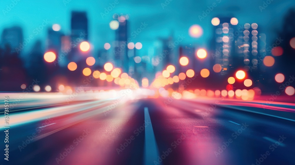 Blurry City Lights Creating Bokeh Effect on Urban Road at Night Blurry City Lights Creating Bokeh Effect on Urban Road at Night