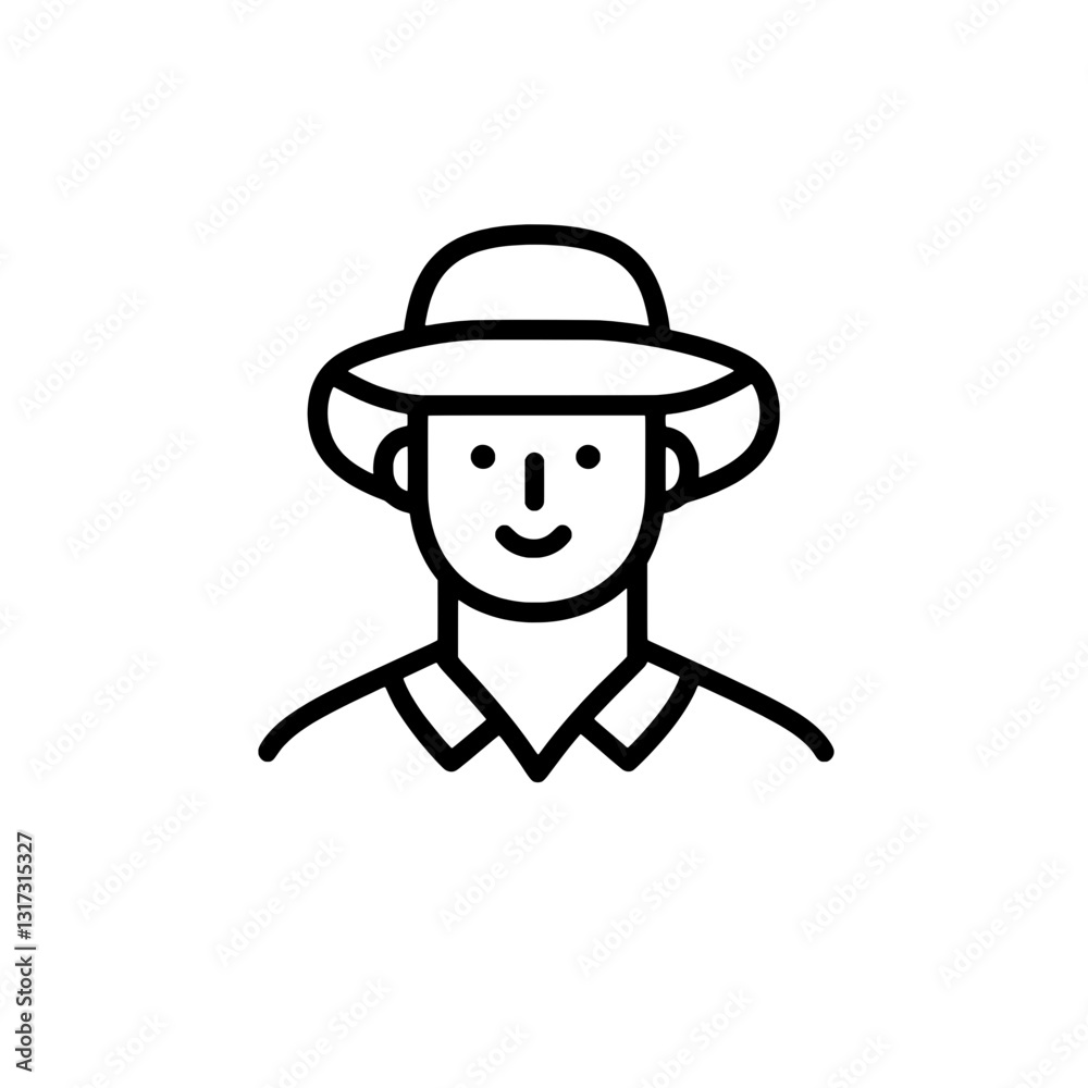 Vector illustration of a smiling farmer in a straw hat, embodying the spirit of rural life and agriculture in a simplistic design Vector illustration of a smiling farmer in a straw hat, embodying the spirit of rural life and agriculture in a simplistic design