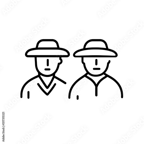 Two individuals in hats displaying traditional attire for cultural celebration amidst rural landscape