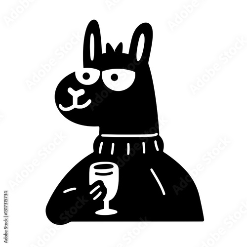 Charming llama character enjoying a cocktail in a cozy setting with a playful design and artistic flair