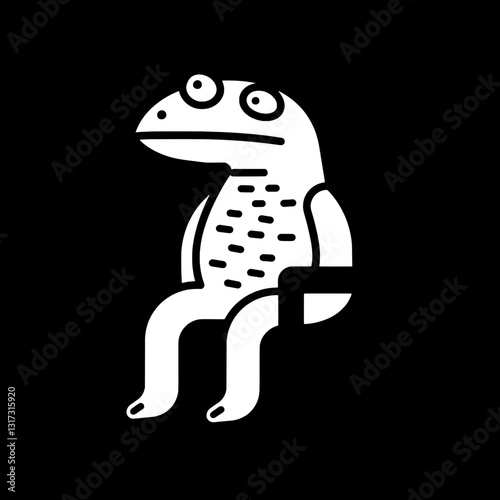Unique character design of a quirky frog sitting on a chair, showcasing fun and creativity in vector art style