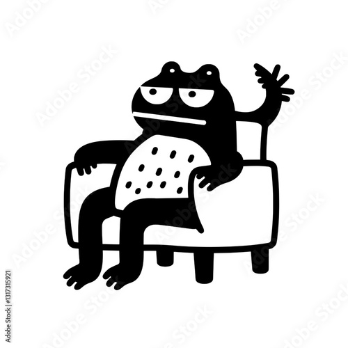 Frog comfortably sitting on a chair, embodying relaxation and contemplation in a modern artistic style