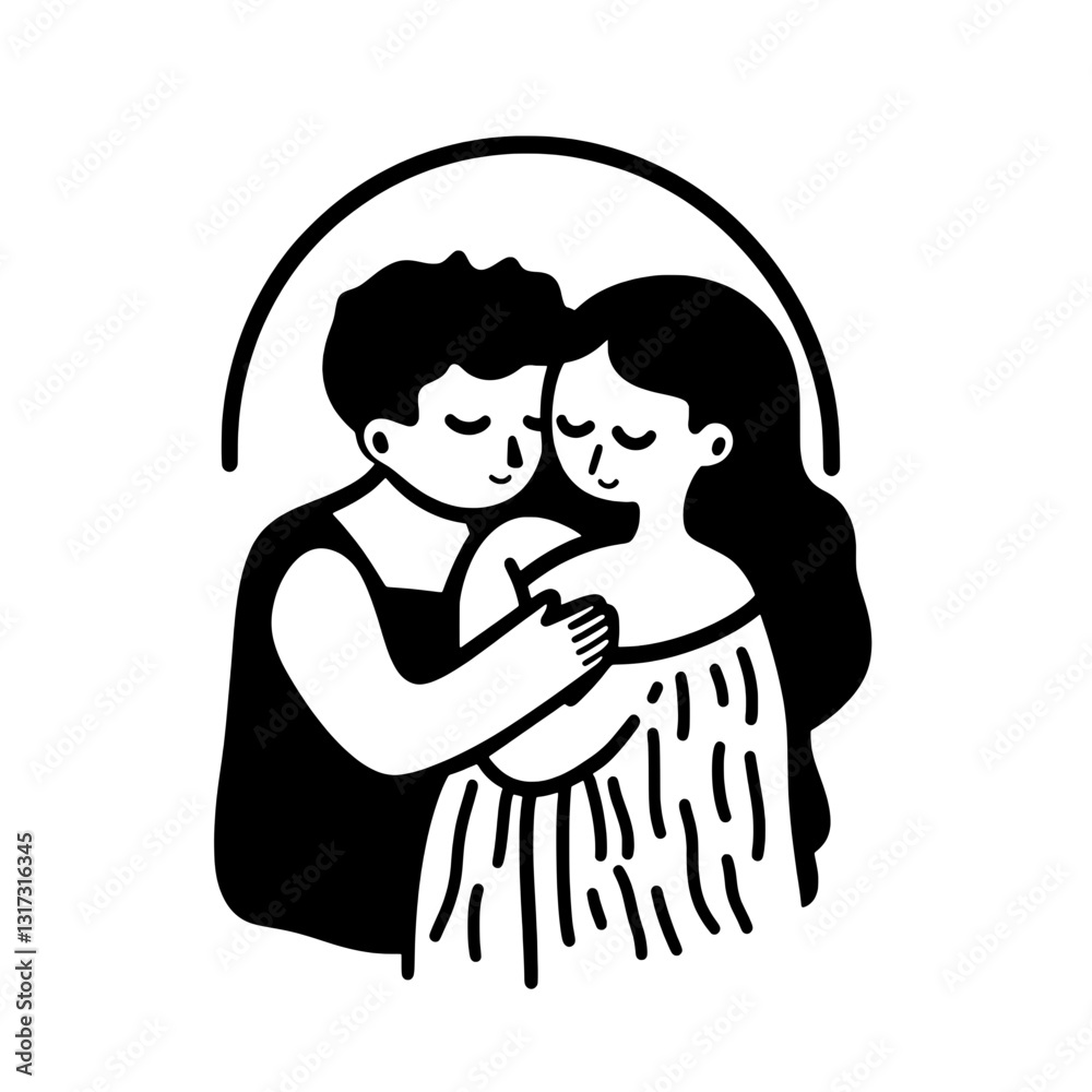 Embracing love in a minimalistic vector art style capturing a gentle moment of connection between two people Embracing love in a minimalistic vector art style capturing a gentle moment of connection between two people