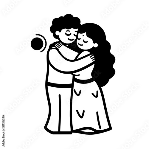 Couple embracing warmly in a vector illustration capturing affection and connection in a minimalist style