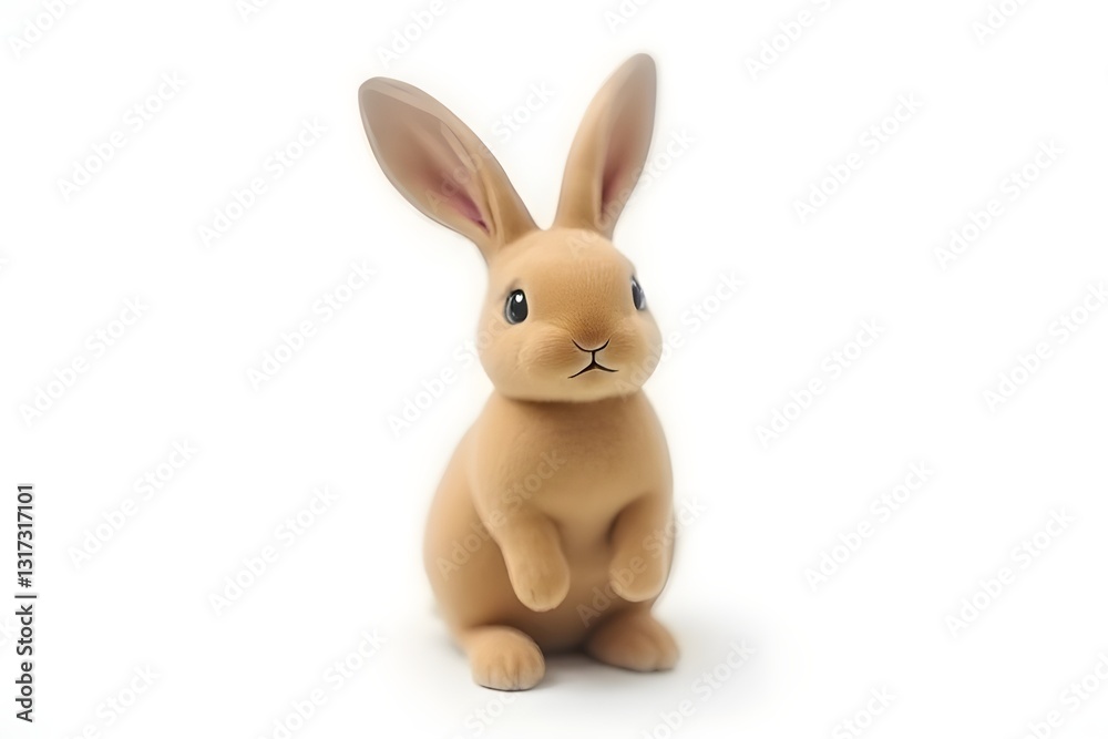 Fototapeta premium Cute Little Beige Easter Bunny Figurine Isolated on White Background