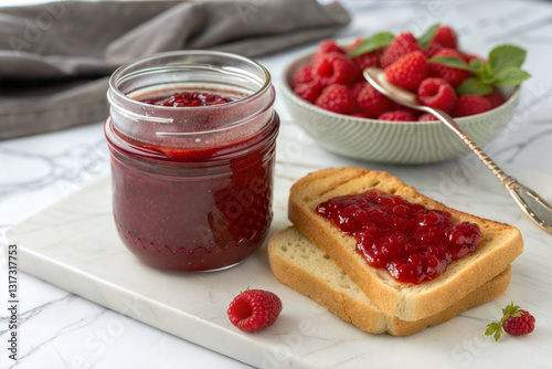 Wallpaper Mural Delicious Homemade Raspberry Jam on Toast with Fresh Raspberries in a Bowl Torontodigital.ca