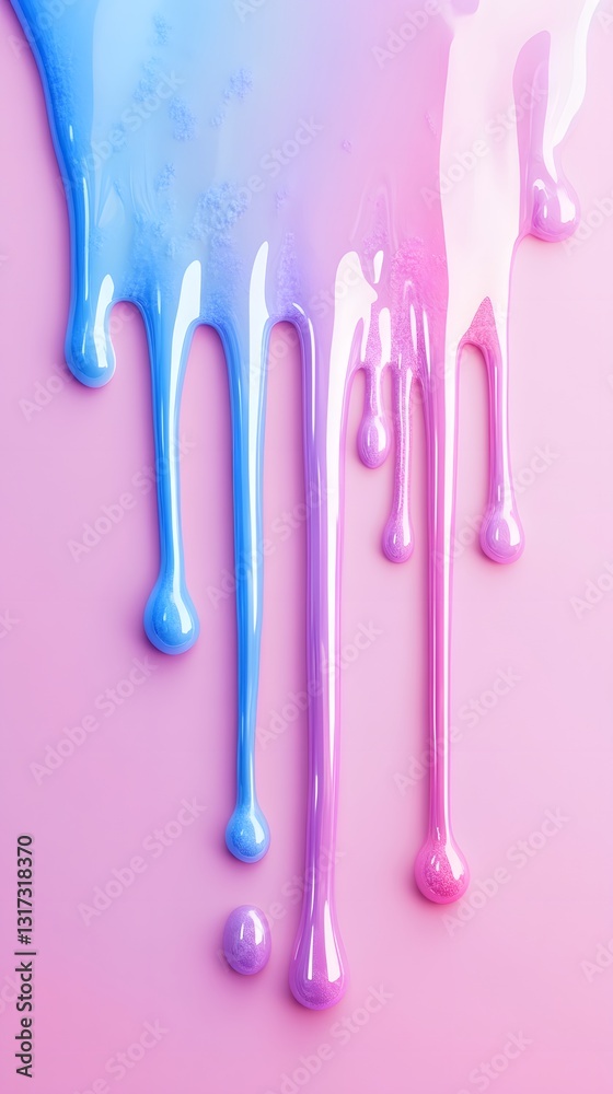 Colorful paint drips running downward on a pastel background surface Colorful paint drips running downward on a pastel background surface