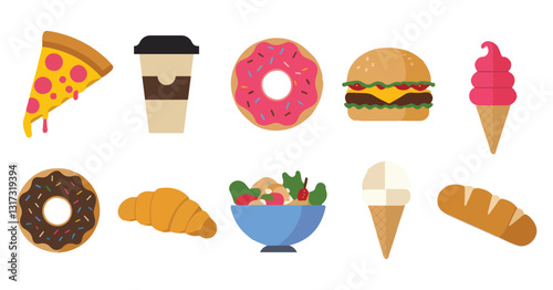 Food flat Illustration Icons set, Food Vector Art Illustration Clipart. set of food Illustration bundle	