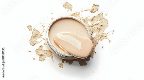 Beige Foundation Cream Spilled On White Background