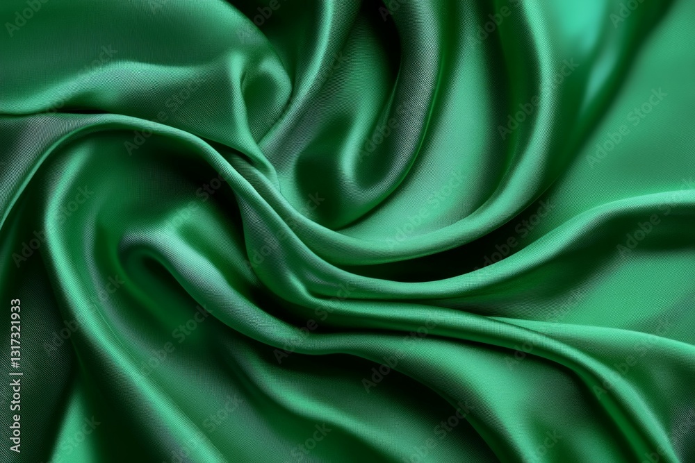 Obraz premium Luxurious green silk fabric drape with shadows. AI generated