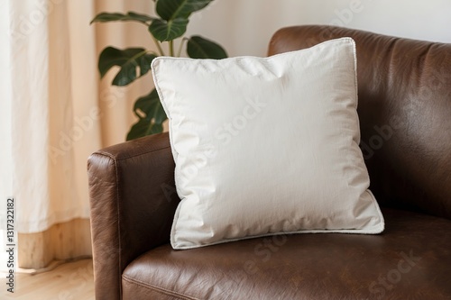White cushion on a leather couch