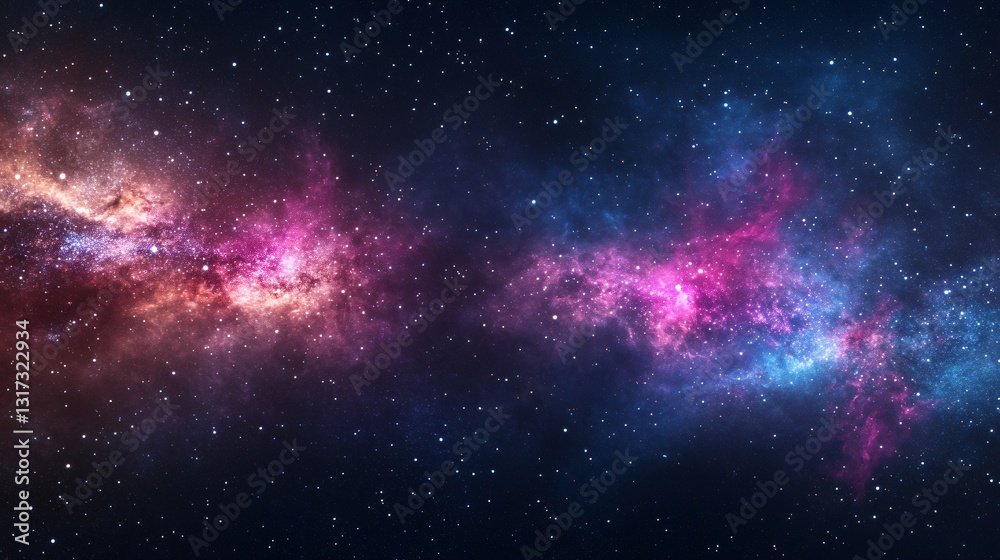 Naklejka premium Vibrant cosmic nebula, swirling clouds of purple and blue hues, celestial beauty highlighting the vastness of space.