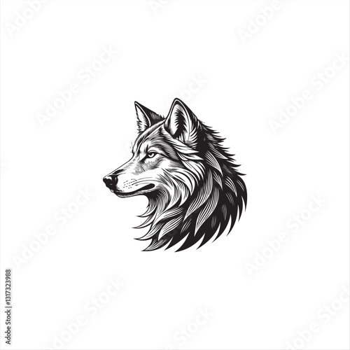 Realistic Black and White Vector Wolf Illustration