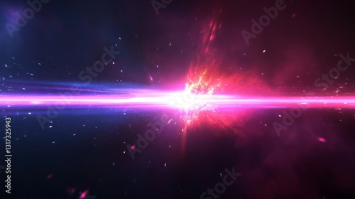 Vibrant cosmic landscape, colorful nebula with a striking central starburst, ideal for science fiction themes and digital art.