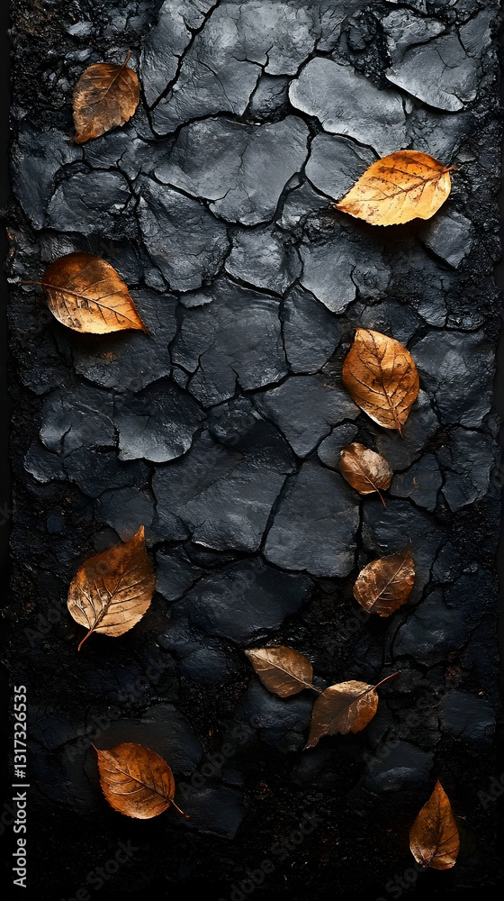 Autumn leaves on cracked earth Autumn leaves on cracked earth