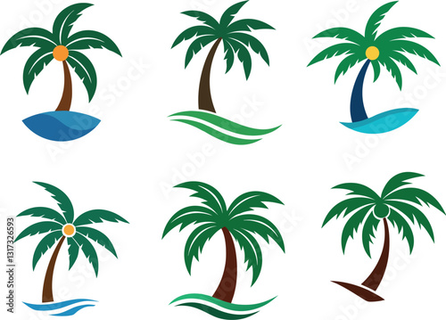 set of palm trees Vector set of simple palm trees. Flat cartoon palms