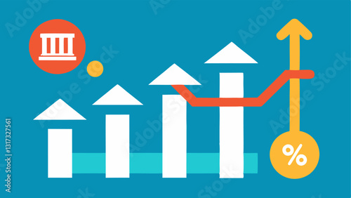 Interest Rate Impact A visual representation of fluctuating interest rates with arrows pointing up and down and a government bond icon demonstrating how changes affect bond value.