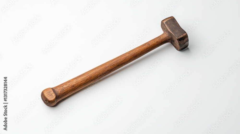 Wooden Hammer Tool on White Surface for Crafting and Construction Purposes Wooden Hammer Tool on White Surface for Crafting and Construction Purposes