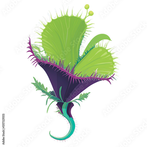 Green and purple carnivorous plant illustration with glowing elements on a soft gradient background photo