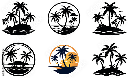 Collection of Black and White Tropical Island Logos